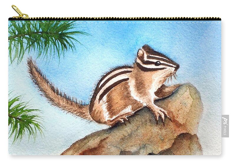 Chipmunks Zip Pouch featuring the painting Chippy Chipmunk by Lyn DeLano