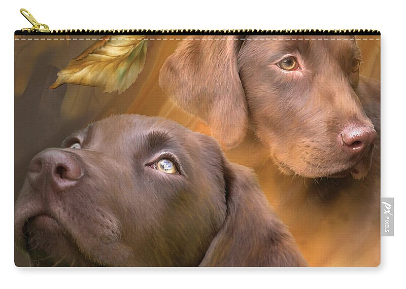 Lab Zip Pouch featuring the mixed media Chocolate Lab by Carol Cavalaris