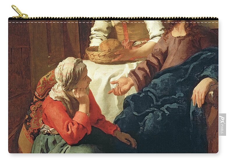 Vermeer Zip Pouch featuring the painting Christ In The House Of Martha And Mary by Jan Vermeer