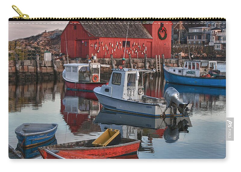 Rockport Harbor Zip Pouch featuring the photograph Christmas at Motif 1 Rockport Massachusetts by Jeff Folger