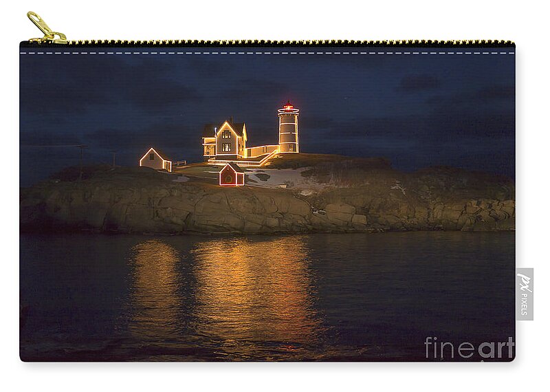 Atlantic Carry-all Pouch featuring the photograph Christmas at the Nubble by Steven Ralser