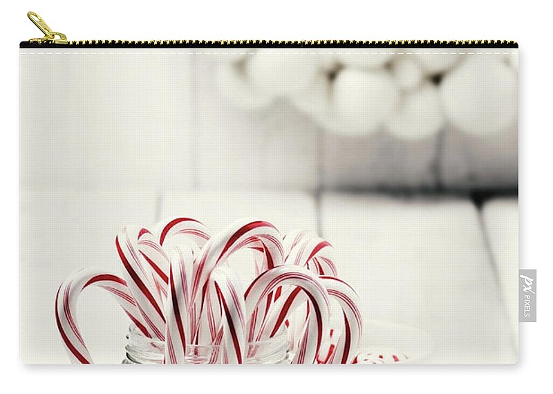 White Background Zip Pouch featuring the photograph Christmas Candy by Claudia Totir