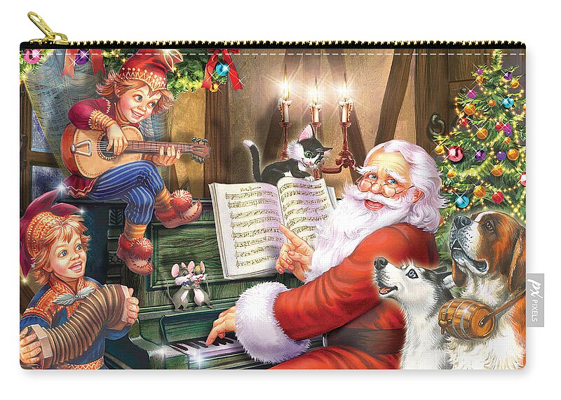 Zorina Baldescu Zip Pouch featuring the digital art Christmas Carols by MGL Meiklejohn Graphics Licensing