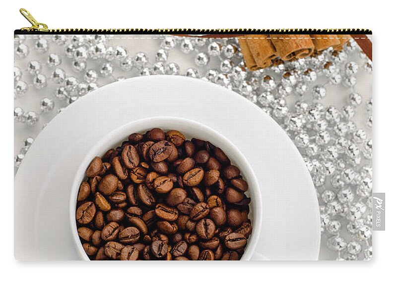 Silver Colored Zip Pouch featuring the photograph Christmas Coffee And Cinnamon by Olena Gorbenko Delicious Food