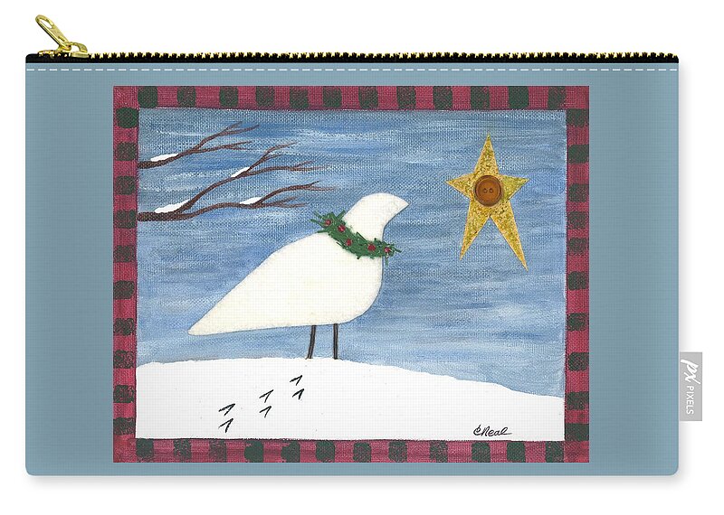 Dove Zip Pouch featuring the mixed media Christmas Dove by Carol Neal