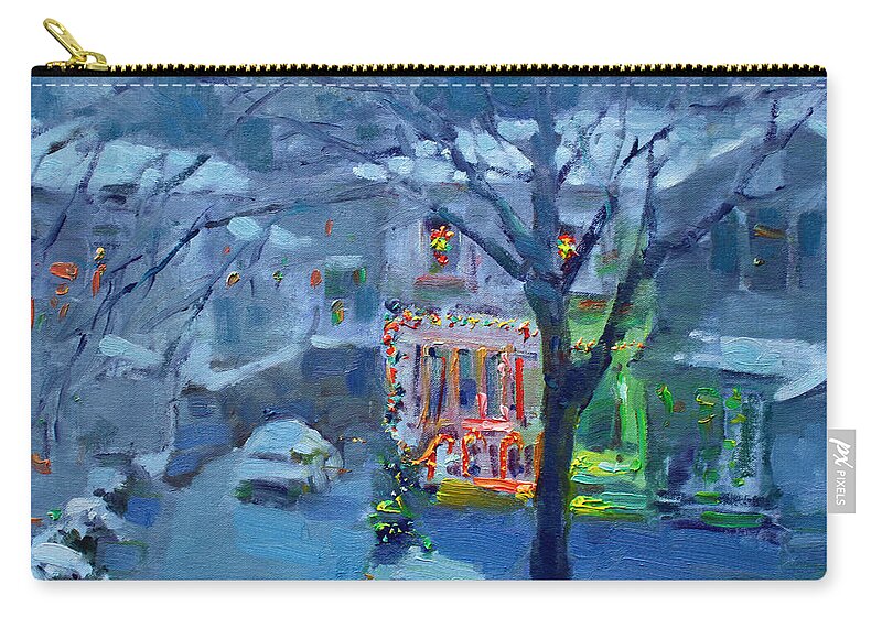 Christmas Eve Zip Pouch featuring the painting Christmas Eve by Ylli Haruni