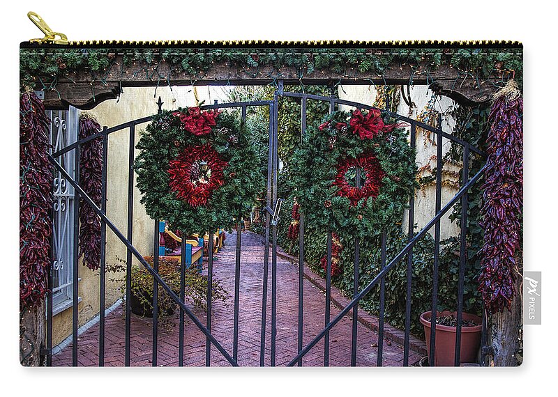 Old Town Albuquerque Zip Pouch featuring the photograph Christmas Gate by Diana Powell