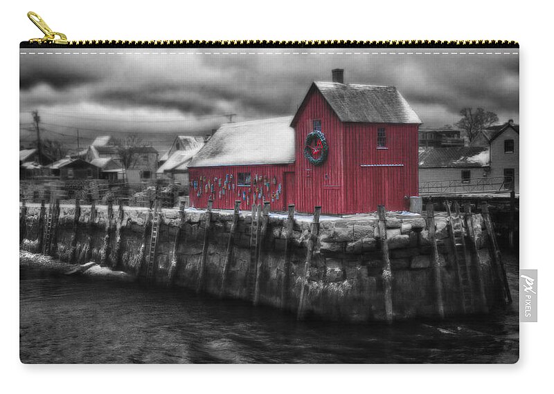 Motif Number One Zip Pouch featuring the photograph Christmas in Rockport New England by Jeff Folger