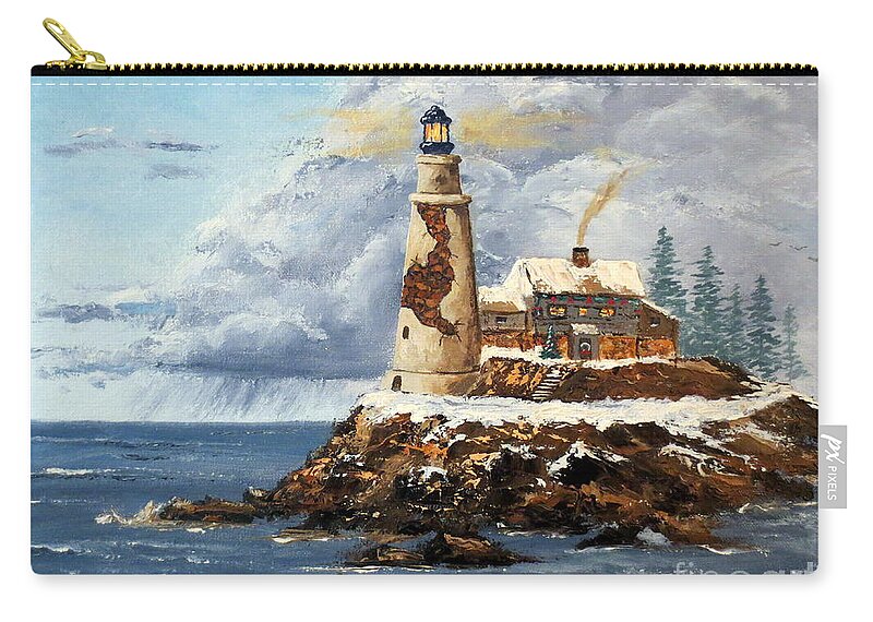  Light House Zip Pouch featuring the painting Christmas Island by Lee Piper