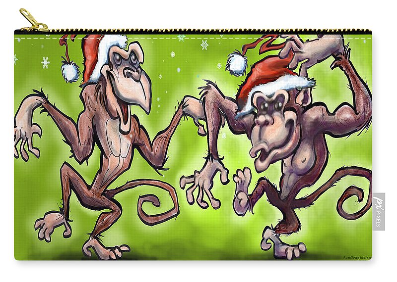 Christmas Carry-all Pouch featuring the painting Christmas Monkeys by Kevin Middleton