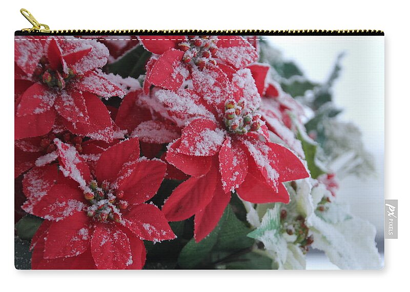 Poinsettia Zip Pouch featuring the photograph Christmas Poinsettia Flowers by Valerie Collins