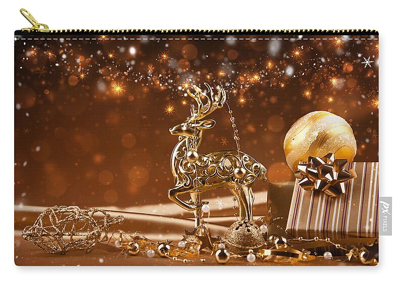 Christmas Zip Pouch featuring the photograph Christmas Reindeer In Gold by Doc Braham