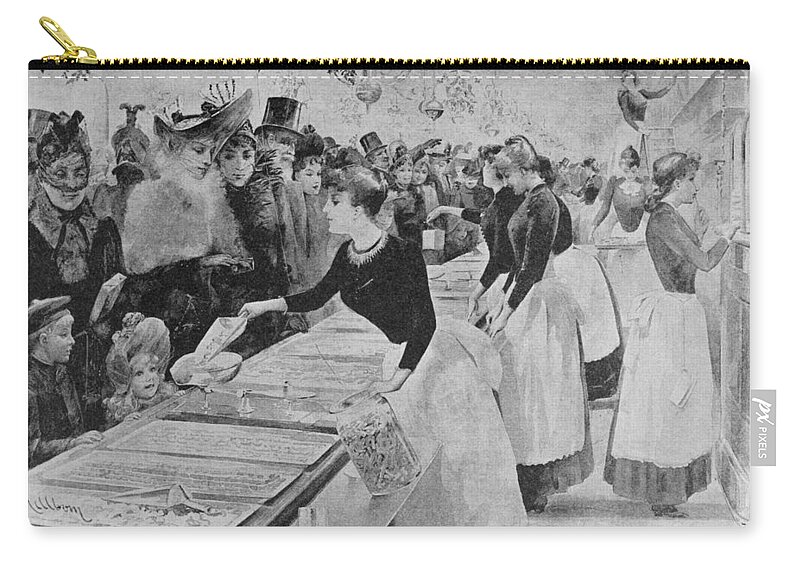 1891 Zip Pouch featuring the drawing Christmas Shopping, 1891 by Granger