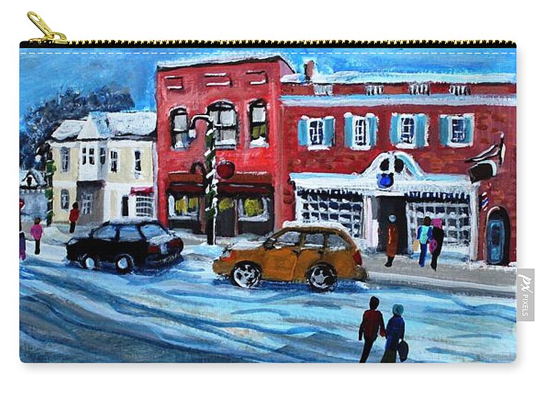 Landscape Zip Pouch featuring the painting Christmas Shopping in Concord Center by Rita Brown