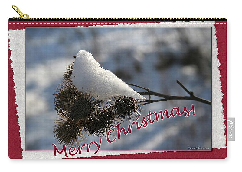 Christmas Zip Pouch featuring the photograph Christmas Snow Bird by Terri Harper
