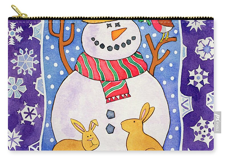 Snowman Zip Pouch featuring the painting Christmas Snowflakes by Cathy Baxter