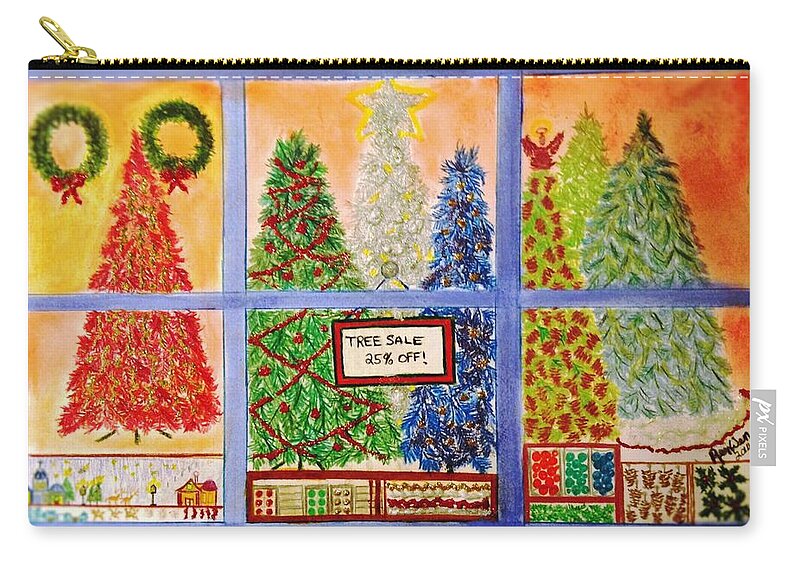 Window Display Zip Pouch featuring the pastel Christmas Tree Sale by Renee Michelle Wenker