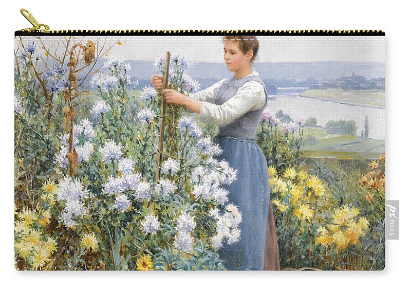 Daniel Ridgway Knight Zip Pouch featuring the painting Chrysanthemus by Daniel Ridgway Knight