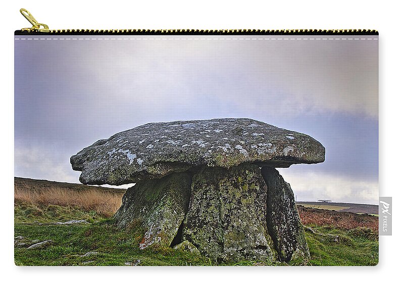 Quoit Zip Pouch featuring the photograph Chun Quoit an ancient burial chamber on the moors of Cornwall by Tony Mills