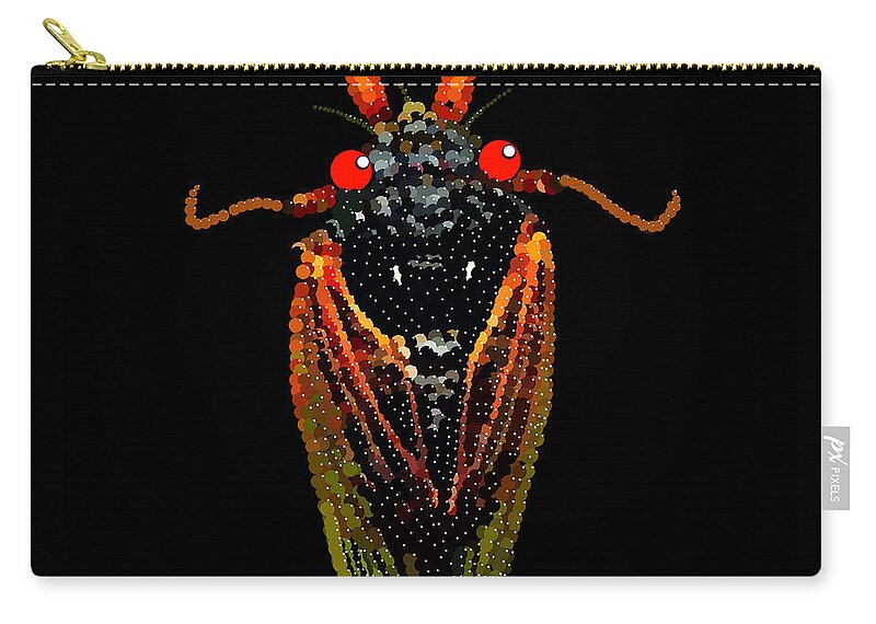 Cicada Zip Pouch featuring the digital art Cicada in Black by R Allen Swezey