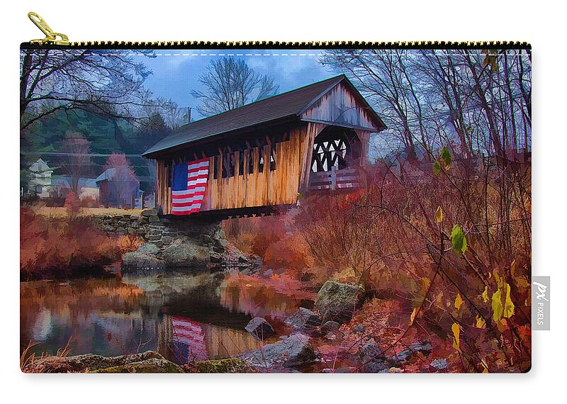 Autumn Zip Pouch featuring the photograph CilleyVille covered bridge by Jeff Folger