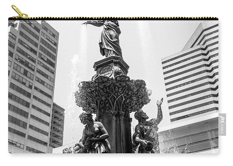 2012 Zip Pouch featuring the photograph Cincinnati Fountain Black and White Picture by Paul Velgos
