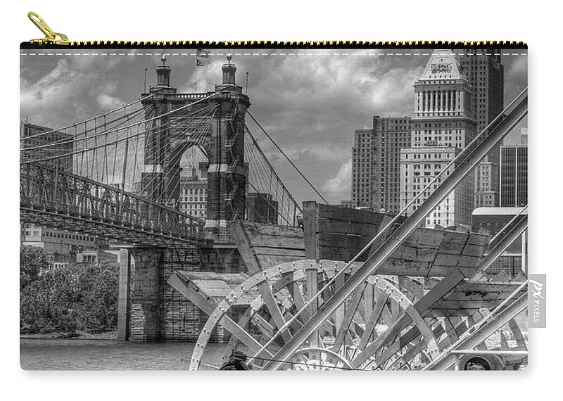 Cincinnati Zip Pouch featuring the photograph Cincinnati Landmarks 1 BW by Mel Steinhauer
