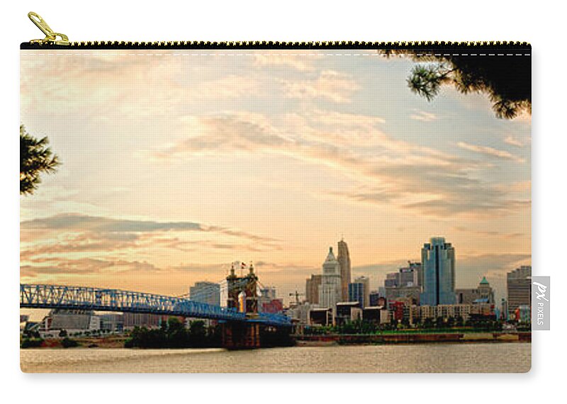 Panorama Zip Pouch featuring the photograph Cincinnati Sunset Panorama by Randall Branham