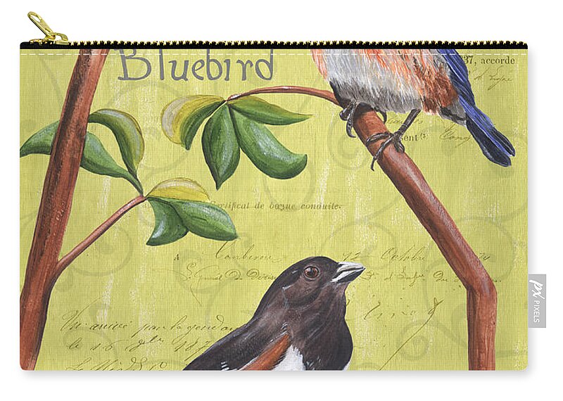 Bird Zip Pouch featuring the painting Citron Songbirds 1 by Debbie DeWitt