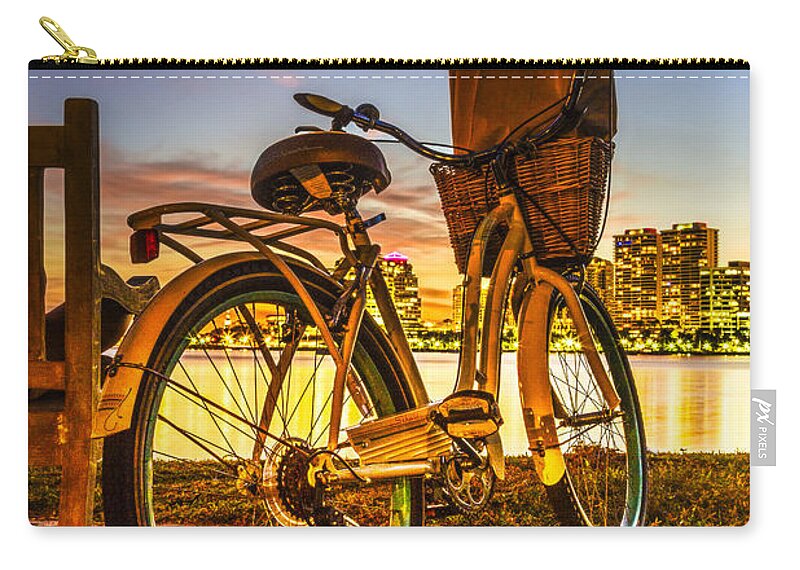 On Zip Pouch featuring the photograph City Bike by Debra and Dave Vanderlaan