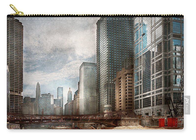 Chicago Zip Pouch featuring the photograph City - Chicago IL - Building a new city by Mike Savad