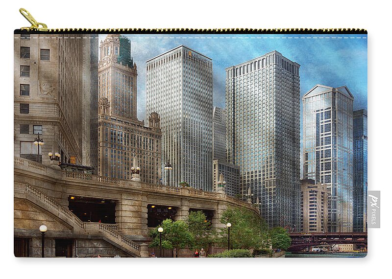 Chicago Zip Pouch featuring the photograph City - Chicago IL - Continuing a Legacy by Mike Savad