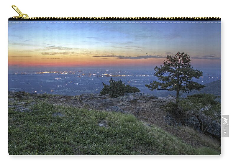 Mt. Nebo Zip Pouch featuring the photograph City Lights from Sunrise Point at Mt. Nebo - Arkansas by Jason Politte
