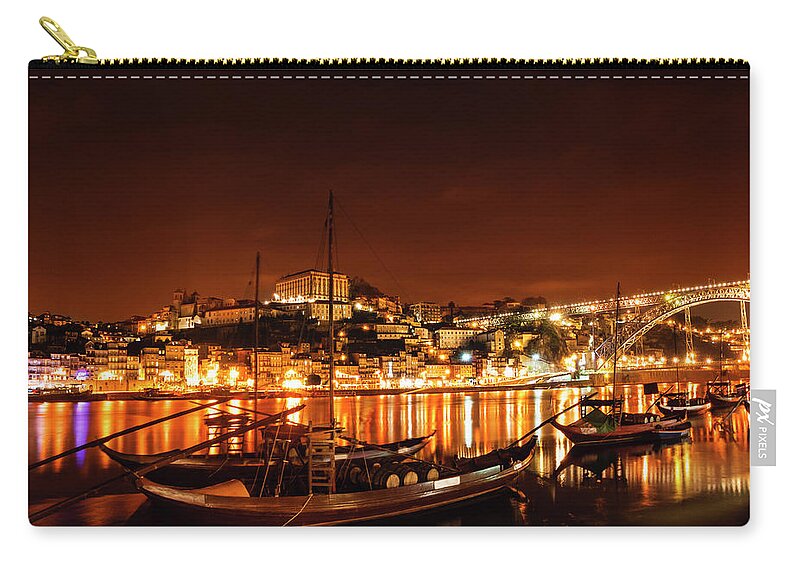 Scenics Zip Pouch featuring the photograph City Of Porto, Portugal At Night by Ogphoto