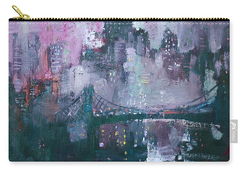 Brooklyn Bridge Zip Pouch featuring the painting City That Never Sleeps by Ylli Haruni