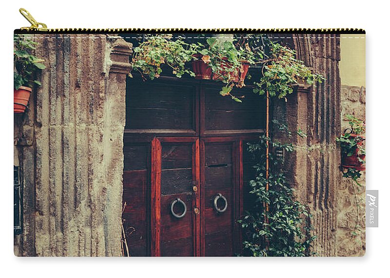 Arch Zip Pouch featuring the photograph Classic Wooden Door On Stonewall, Lazio by Kaisersosa67
