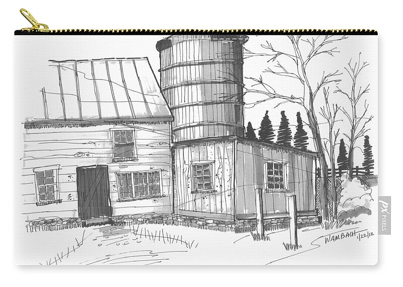 Barn Zip Pouch featuring the drawing Clermont Barn 1 by Richard Wambach