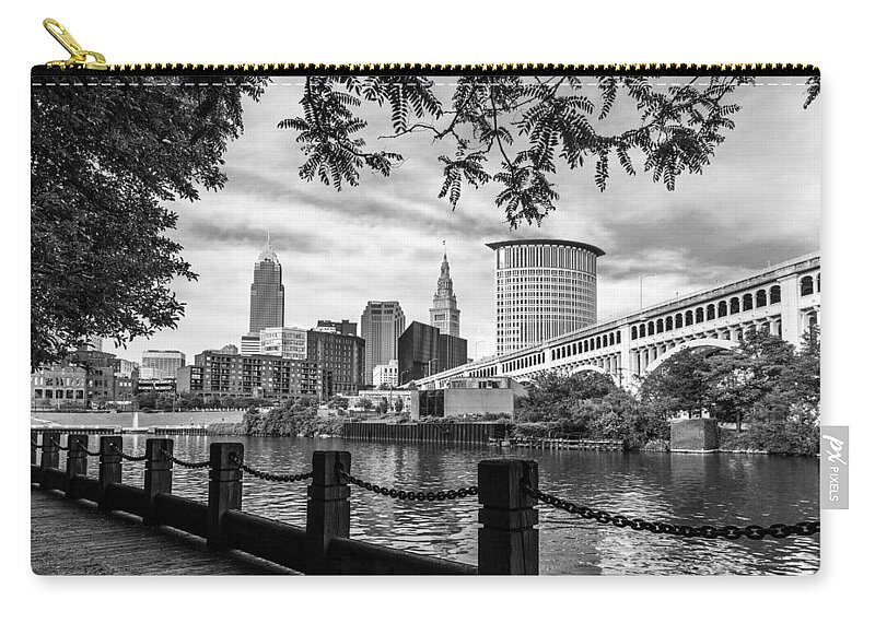 Cleveland Ohio Zip Pouch featuring the photograph Cleveland River Cityscape by Dale Kincaid