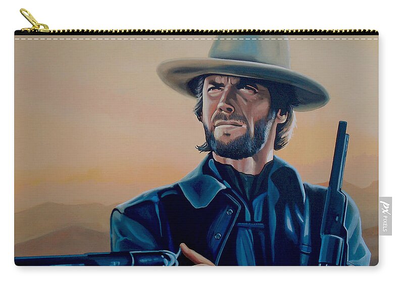Clint Eastwood Carry-all Pouch featuring the painting Clint Eastwood Painting by Paul Meijering