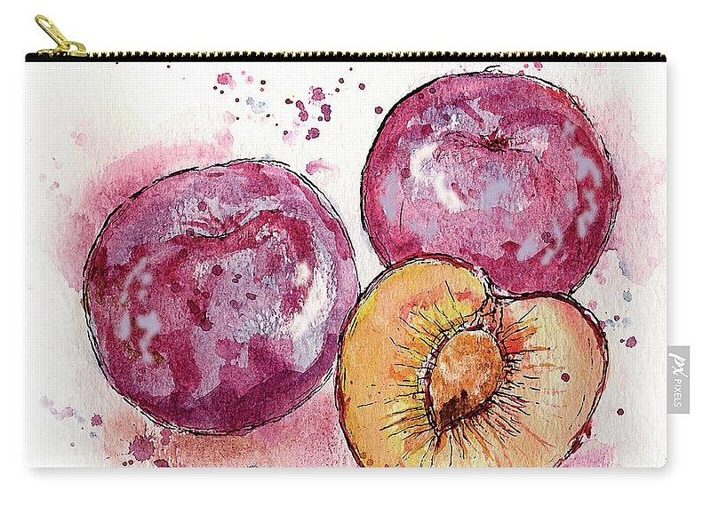 Art Zip Pouch featuring the painting Close Up Of Three Plums by Ikon Ikon Images