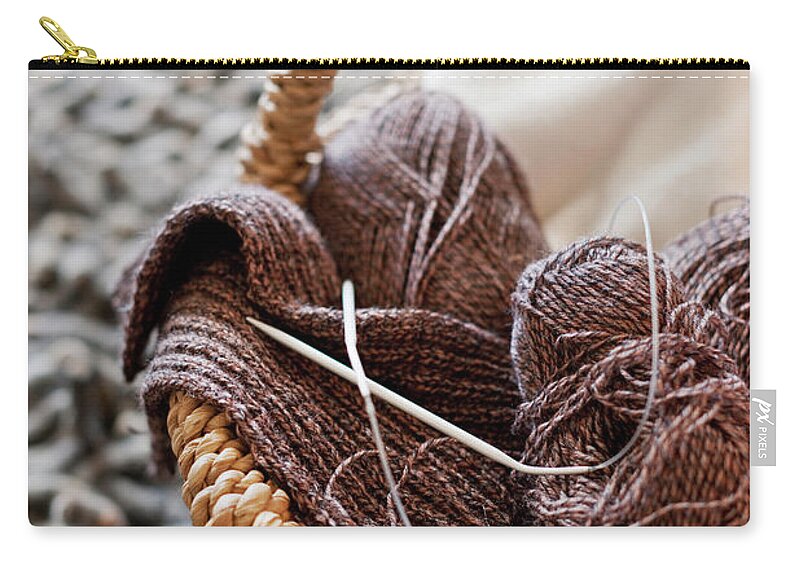 Close Up Of Yarn In Knitting Basket Zip Pouch by Nils Hendrik Mueller 