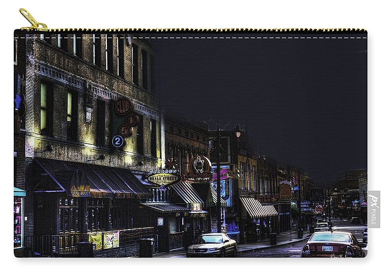 Beale Street Zip Pouch featuring the photograph Memphis - Night - Closing Time on Beale Street by Barry Jones