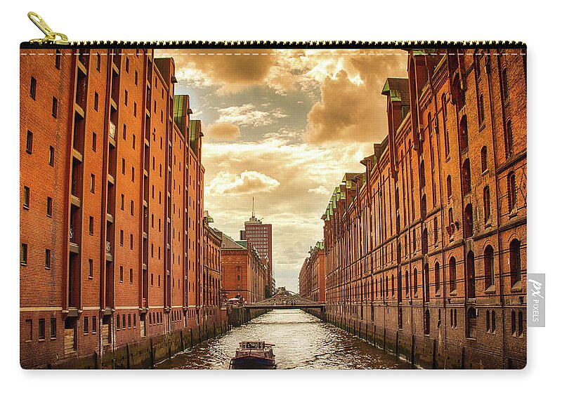 Tranquility Zip Pouch featuring the photograph Clouds Over The Speicherstadt by Bettina Lichtenberg