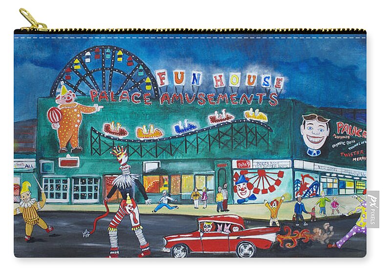 Asbury Park Art Carry-all Pouch featuring the painting Clown Parade at the Palace by Patricia Arroyo