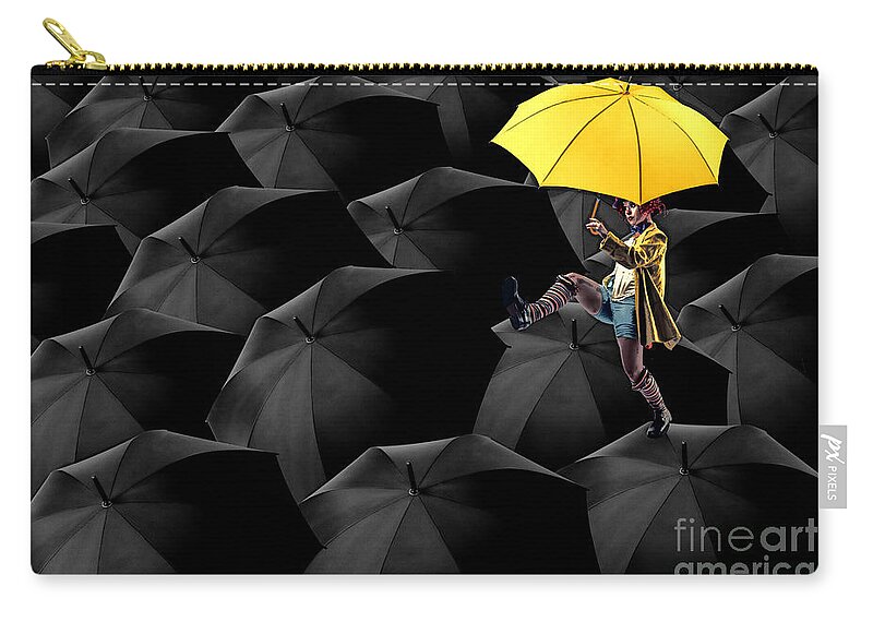 Umbrellas Zip Pouch featuring the digital art Clowning on Umbrellas 03-a13-1 by Variance Collections