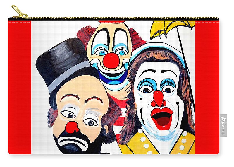 Clowns In Shock Abstract Pop-art Modern Crazy Hats Zip Pouch featuring the painting Clowns in shock by Nora Shepley