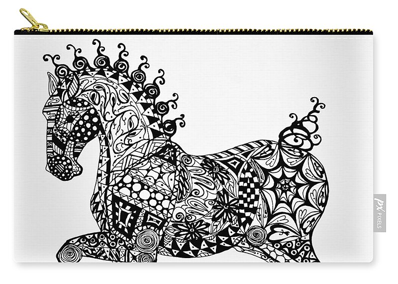 Clydesdale Zip Pouch featuring the drawing Clydesdale Foal - Zentangle by Jani Freimann