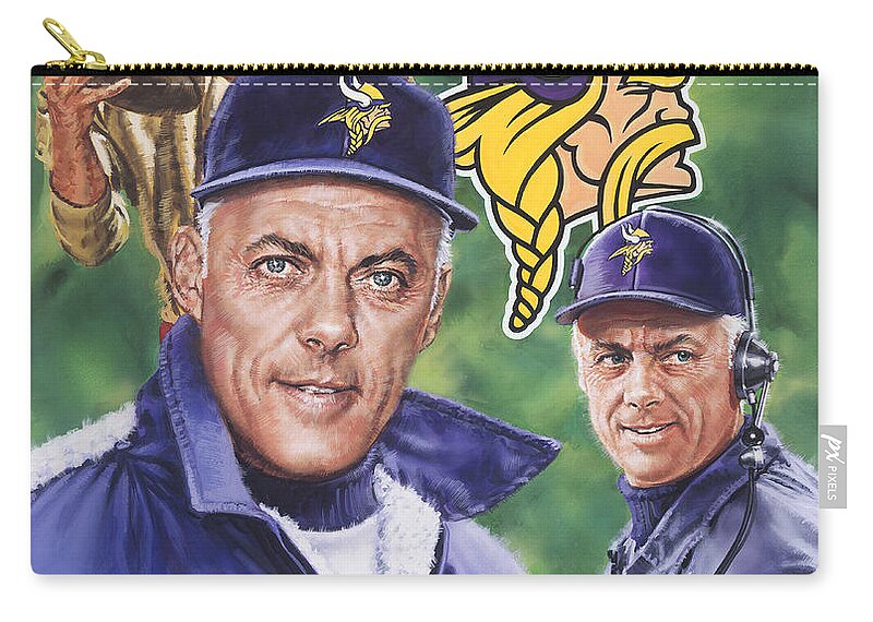 Coach Bud Grant Zip Pouch featuring the painting Coach Bud Grant by Dick Bobnick