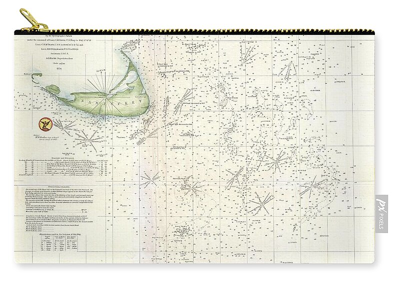  Zip Pouch featuring the photograph Coast Survey Nautical Chart or Map of Nantucket Massachusetts by Paul Fearn