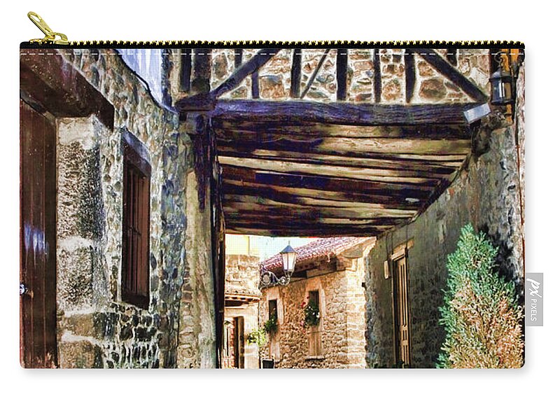 Potes Zip Pouch featuring the photograph Cobble Streets of Potes Spain By Diana Sainz by Diana Raquel Sainz